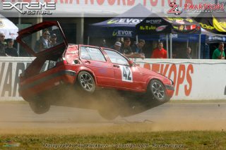 That’s How We Roll: Craig Botha’s DCM Motors Golf completes a flip in front of the Zwartkops pits after being nudged by another car. The driver was unhurt.