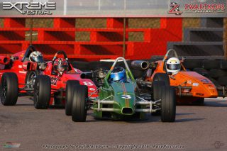 Close Stuff: The top five cars cross the finish line in half a second in the first Hankook Formula Vee race.