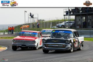 Jonathan du Toit (Chev Nova) and Mark du Toit (Chev Bel Air) fought for victory in Saturday's second race for SKF Pre-1966 Legend Saloon Cars