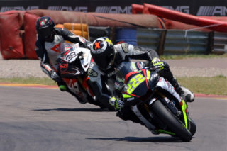 Nicolas Grobler (Golden Mile Yamaha R1) beat Lance Isaacs (Supabets BMW S1000RR) to the line in both the Bridgestone Thunderbike races