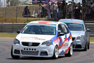 Wayne Crous (Ancro Polo) won the second Car Care Clinic 111 Sport and Saloon Car race from Gerhard Henning (www.allmotorspares.co.za Polo)