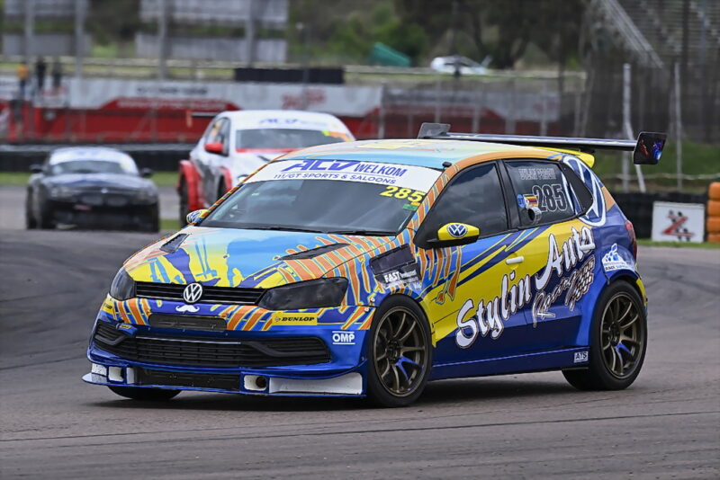 Dylan Pragji (Styling Auto VW Golf GTi) won the first ACD Welkom 111 GT Sports and Saloon Car race. Photograph: Dave Ledbitter