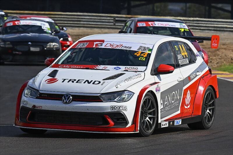 Jared Rossouw (AXON Sparx VW Polo) won Saturday’s second premier Digit FMS 111 GT race. Photograph: Dave Ledbitter