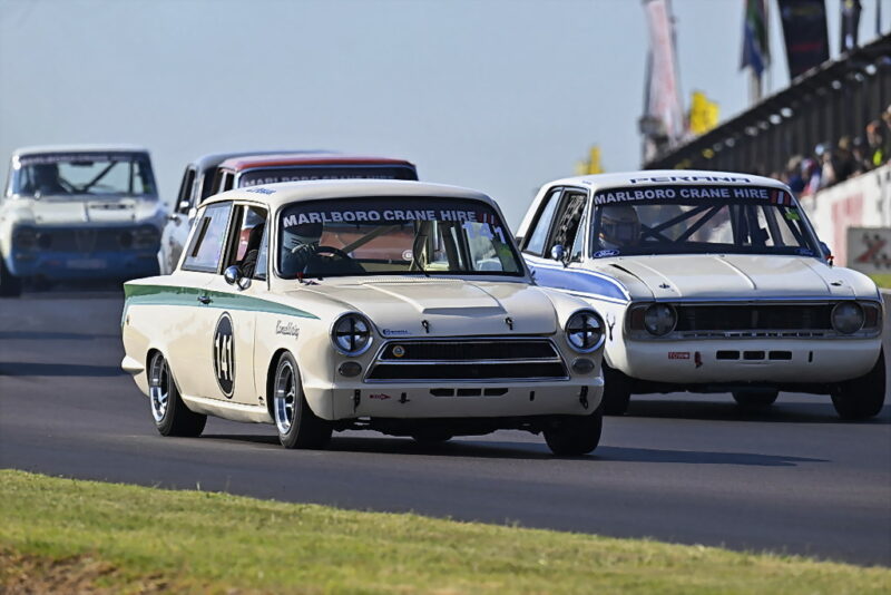 The races for 9-Hour Legends Pre 1968 Little Giants should see the Under Two-litre Class contested by Carel Pienaar (Kameeldoring Lotus Cortina). Photograph: Dave Ledbitter