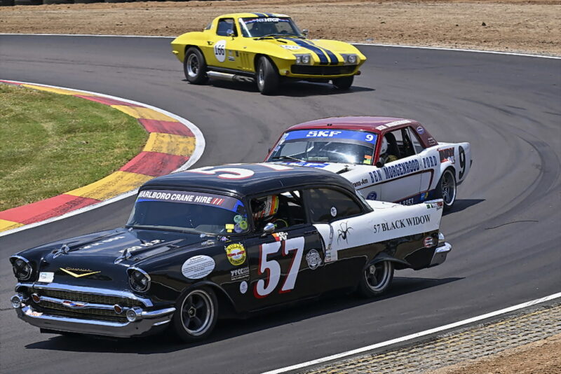 Saturday’s races for Marlboro Crane Hire Pre-1966 Production Cars will see veteran Allen Meyer driving the circuit’s venerable Chevrolet Bel Air Widowmaker. Photograph: Dave Ledbitter